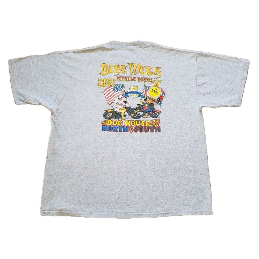 Vintage 2001 Bike Week The Dog House Size 2XL Mens Gray Double Side T-Shirt